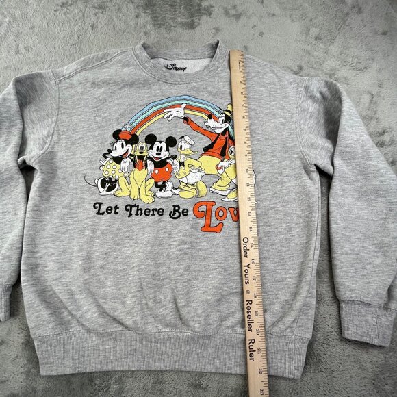Disney "Let There Be Love" Sweatshirt  Mens Small Gray Ribbed Y2K Rainbow Mickey - Picture 6 of 8